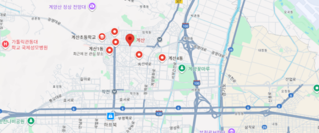 계산동 출장마사지 가능 지역 지도 - 계산1동, 계산2동, 계산3동, 계산4동 포함