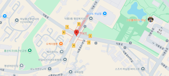 하남 출장마사지 가능 지역 지도 - 미사동, 덕풍동, 창우동, 감일동 포함