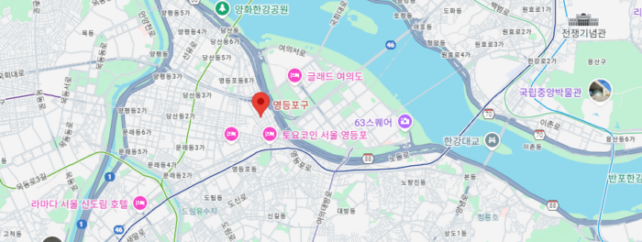 영등포 출장마사지 가능 지역 지도 - 여의도, 당산동, 문래동, 영등포동 포함